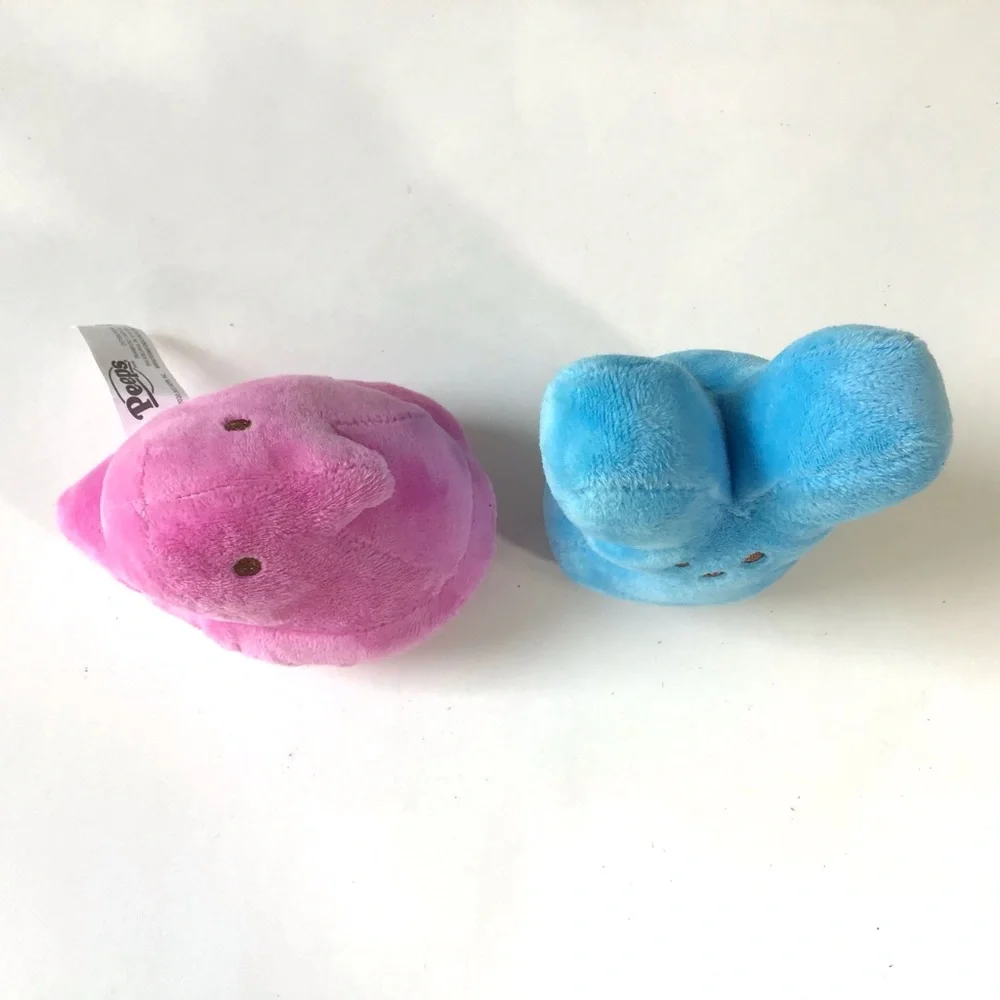 PEEPS Easter Plush Pink Chick & Blue Bunny Rabbit Lot Of 2 Bean Weighted Bottoms